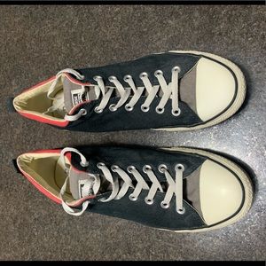 Converse Black Canvas Red Collar Grey Tongue Vintage Old Low